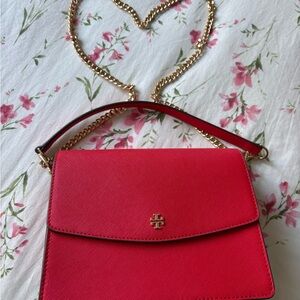 Tory Burch Vibrant Red Crossbody Bag with Gold Chain